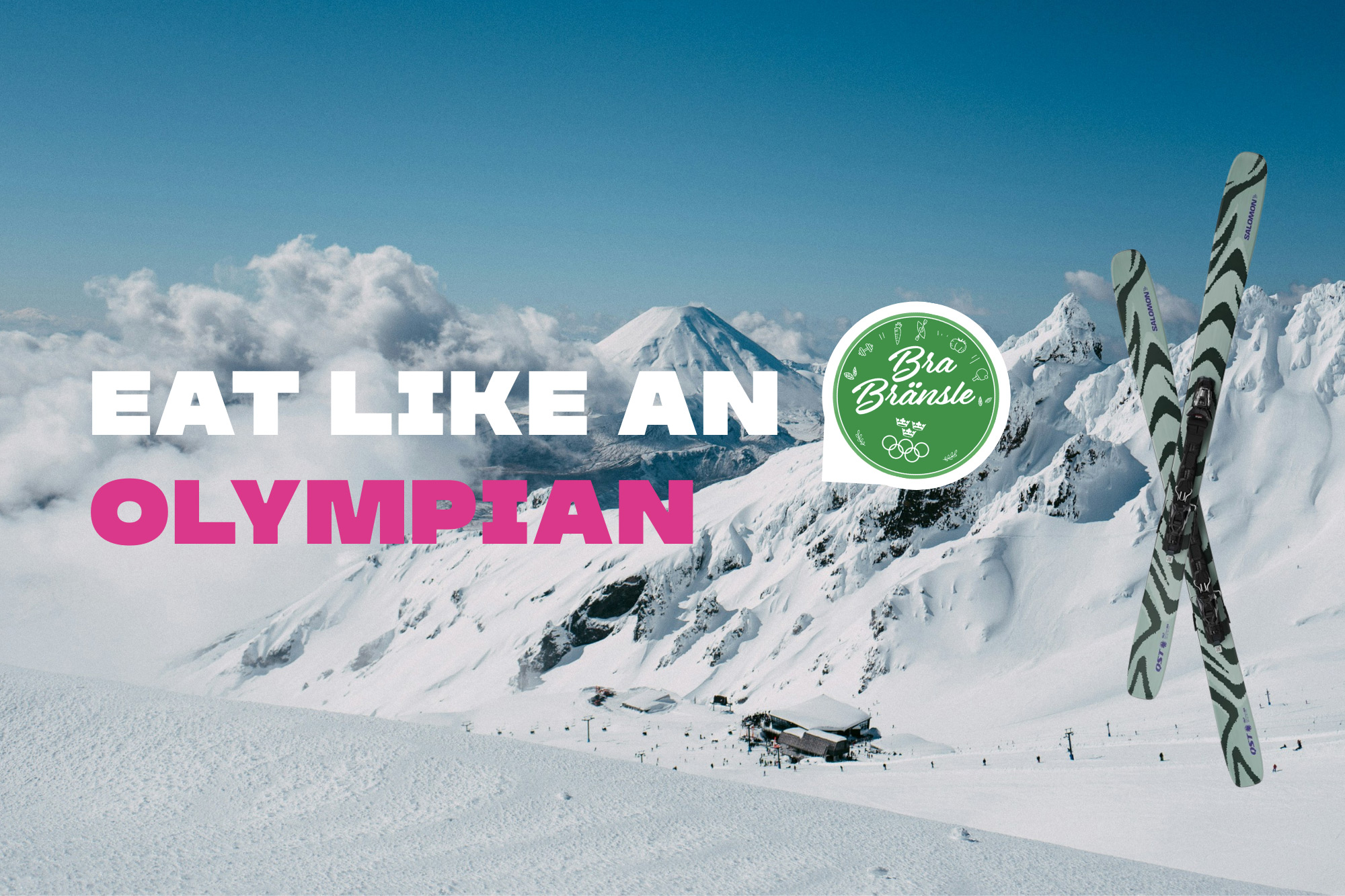 Snowy mountain landscape with bright blue sky